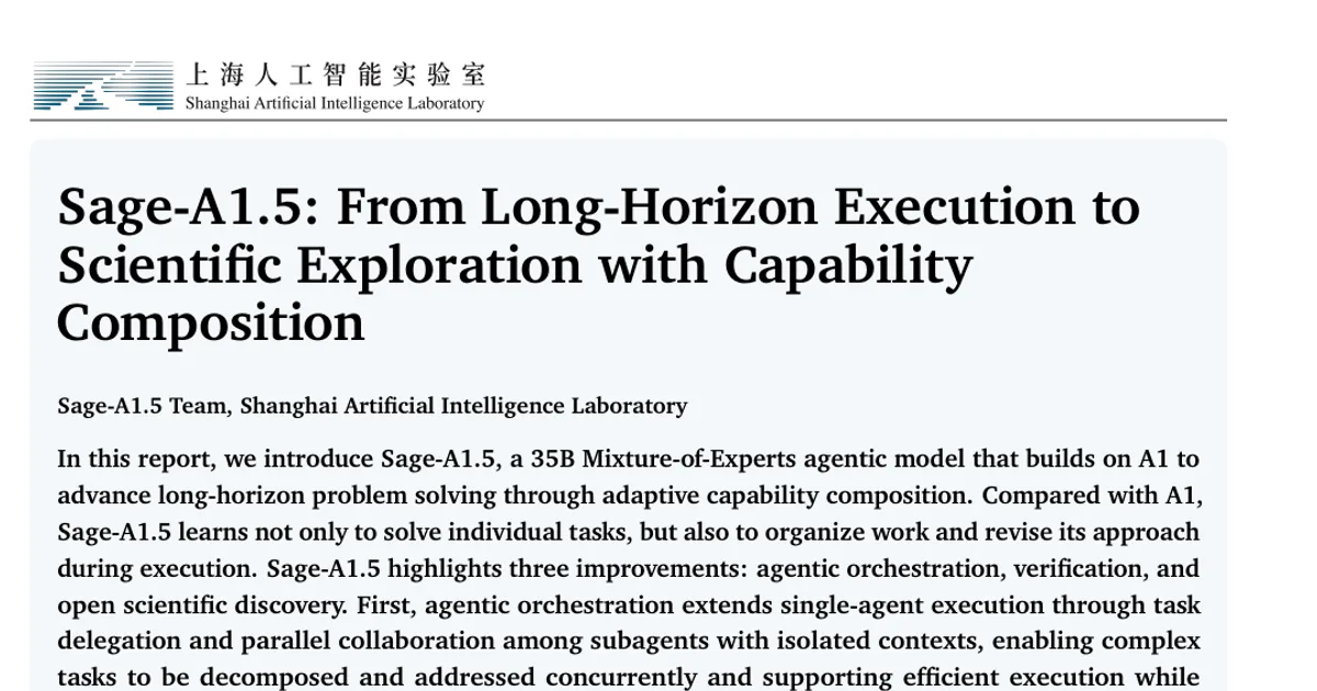 Sage-A1.5: From Long-Horizon Execution to Scientific Exploration with Capability Composition