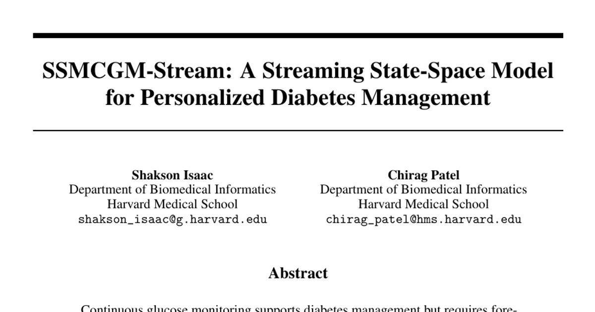 SSMCGM-Stream: A Streaming State-Space Model for Personalized Diabetes Management