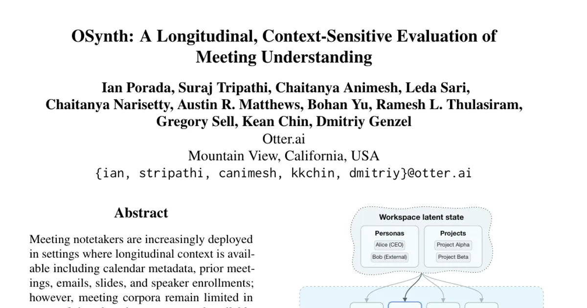 OSynth: A Longitudinal, Context-Sensitive Evaluation of Meeting Understanding