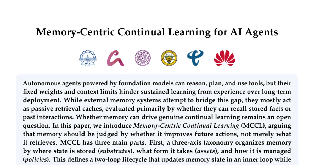 Memory-Centric Continual Learning for AI Agents