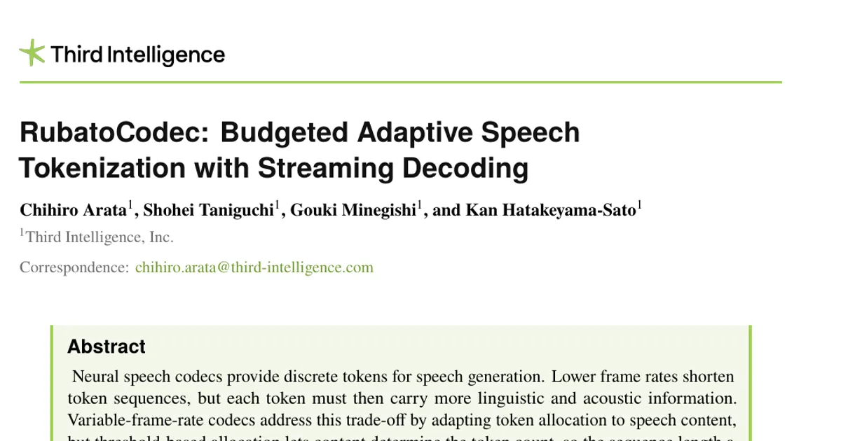 RubatoCodec: Budgeted Adaptive Speech Tokenization with Streaming Decoding