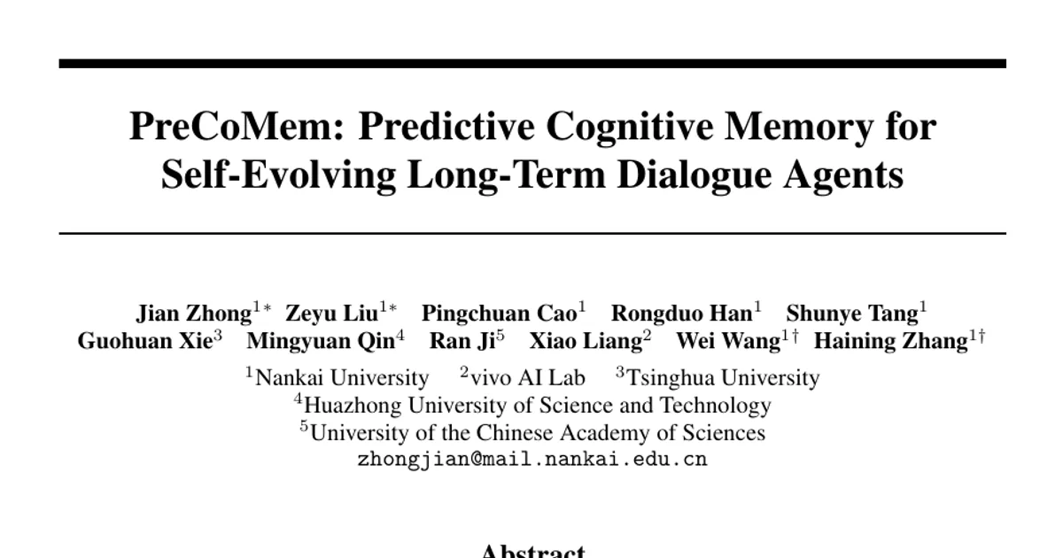 PreCoMem: Predictive Cognitive Memory for Self-Evolving Long-Term Dialogue Agents