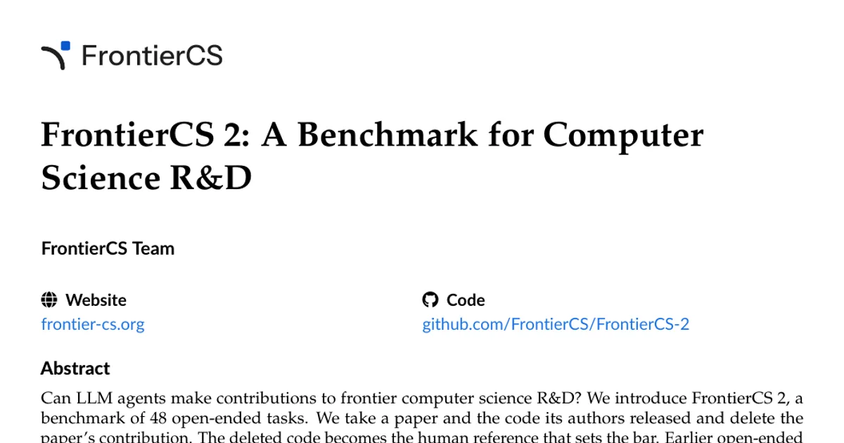 FrontierCS 2: A Benchmark for Computer Science R&D