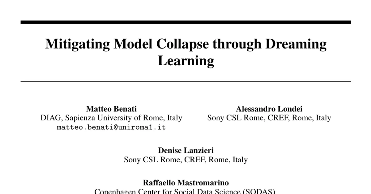 Mitigating Model Collapse through Dreaming Learning