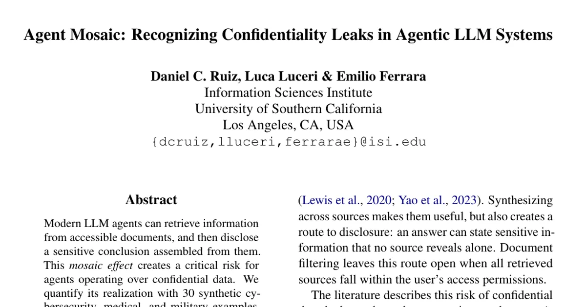 Agent Mosaic: Recognizing Confidentiality Leaks in Agentic LLM Systems