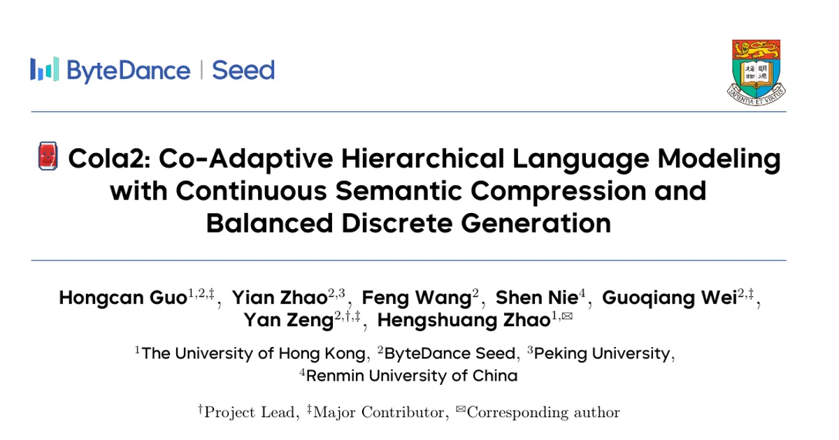 Cola2: Co-Adaptive Hierarchical Language Modeling with Continuous Semantic Compression and Balanced Discrete Generation