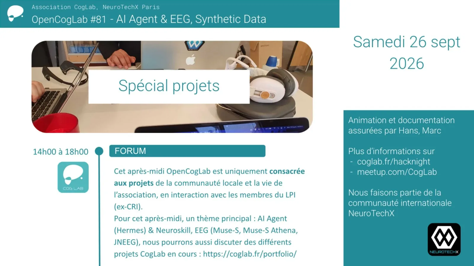 NeuroTechX Paris - OpenCogLab #81 - AI Agent & EEG, Synthetic Data